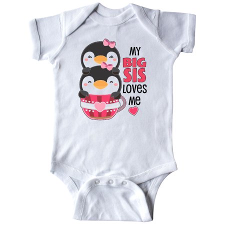 

Inktastic My Big Sis Loves Me- cute teacup penguins little sister Gift Baby Girl Bodysuit