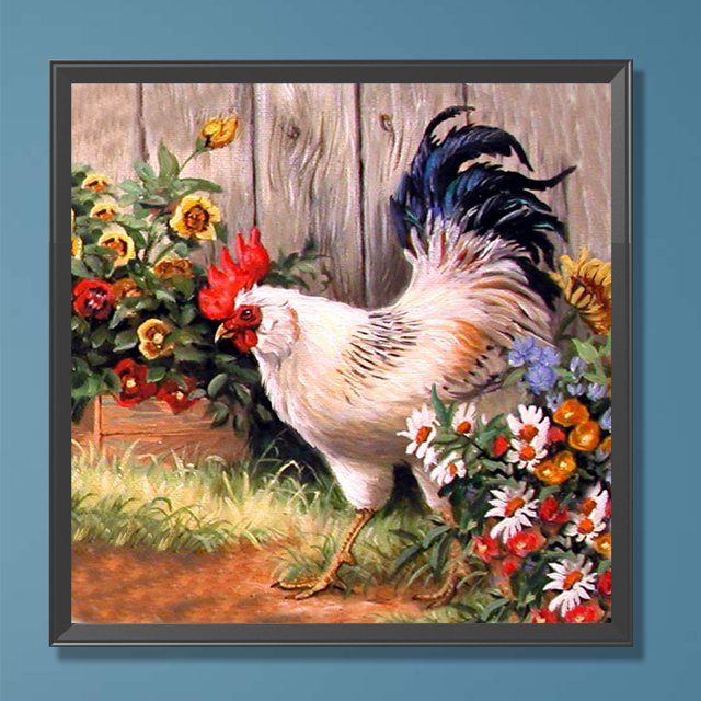 Cuadros Decorativos 5D DIY taladro redondo completo diamante pintura gallo Kit decoración del hogar artesanía (K363) Wdftyju embutido en tela
