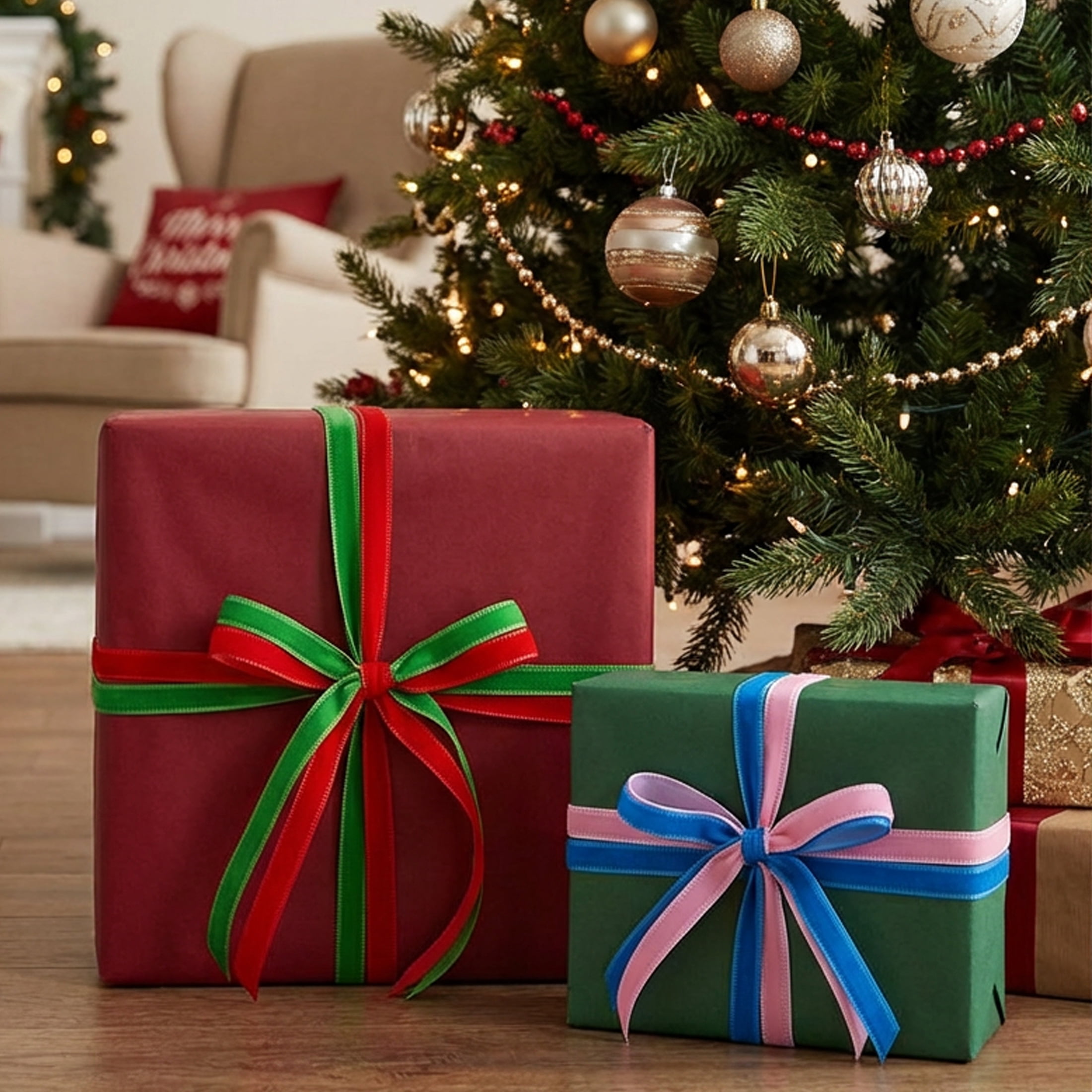 Assorted Color Christmas Ribbon, 0.75" x 12', 4 Pack, by Holiday Time