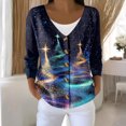 thumbnail image 2 of Women's Fashion Long Sleeve Christmas Snowman Snowflake Print Jacket Cardigan for Holiday Party and Casual Daily Wear,Green,L, 2 of 7