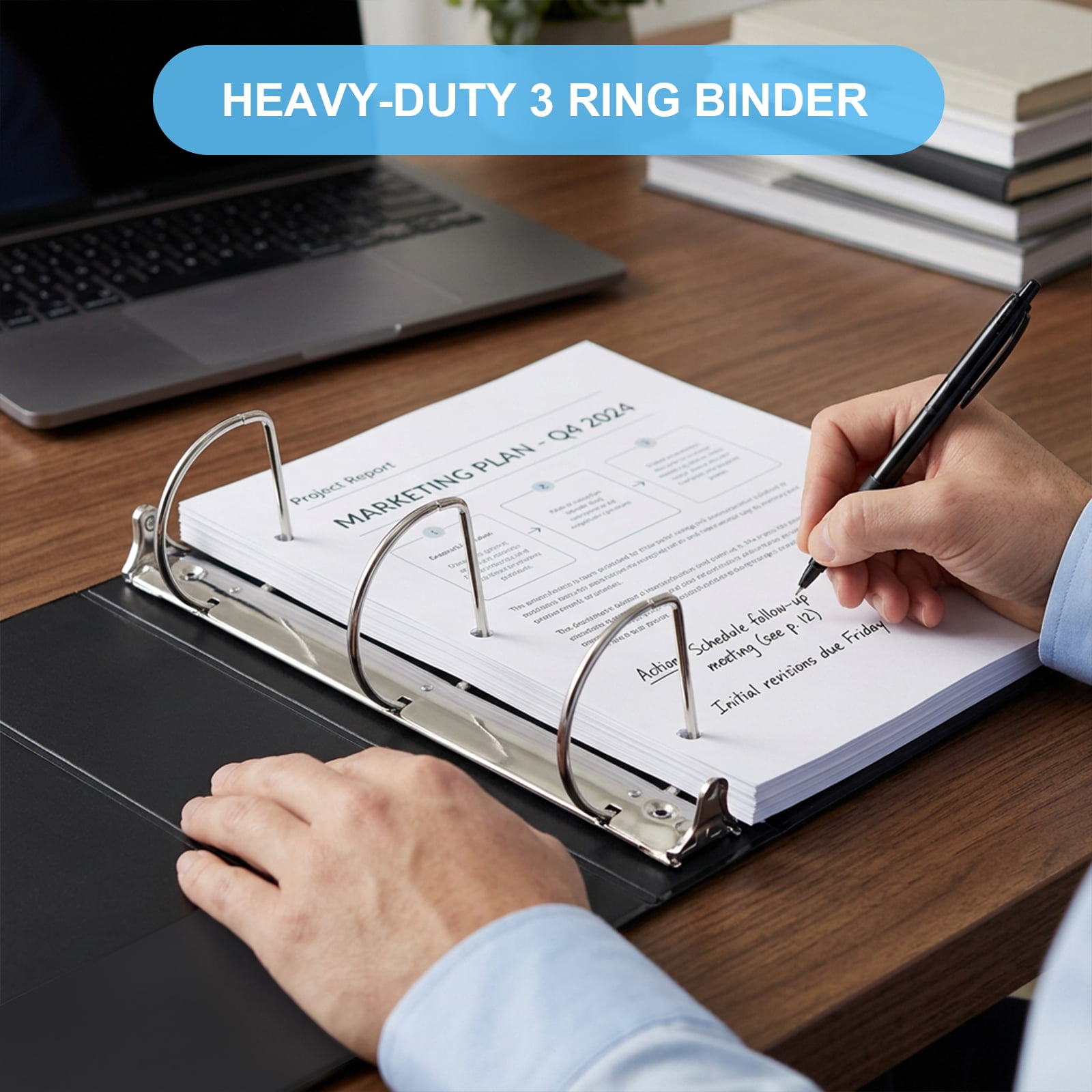 Comix Heavy-duty 3 inch 3 Ring Binder with Clear Cover,  D Ring, 725 Sheets Capacity, Office School Supplies, 6-Pack Black