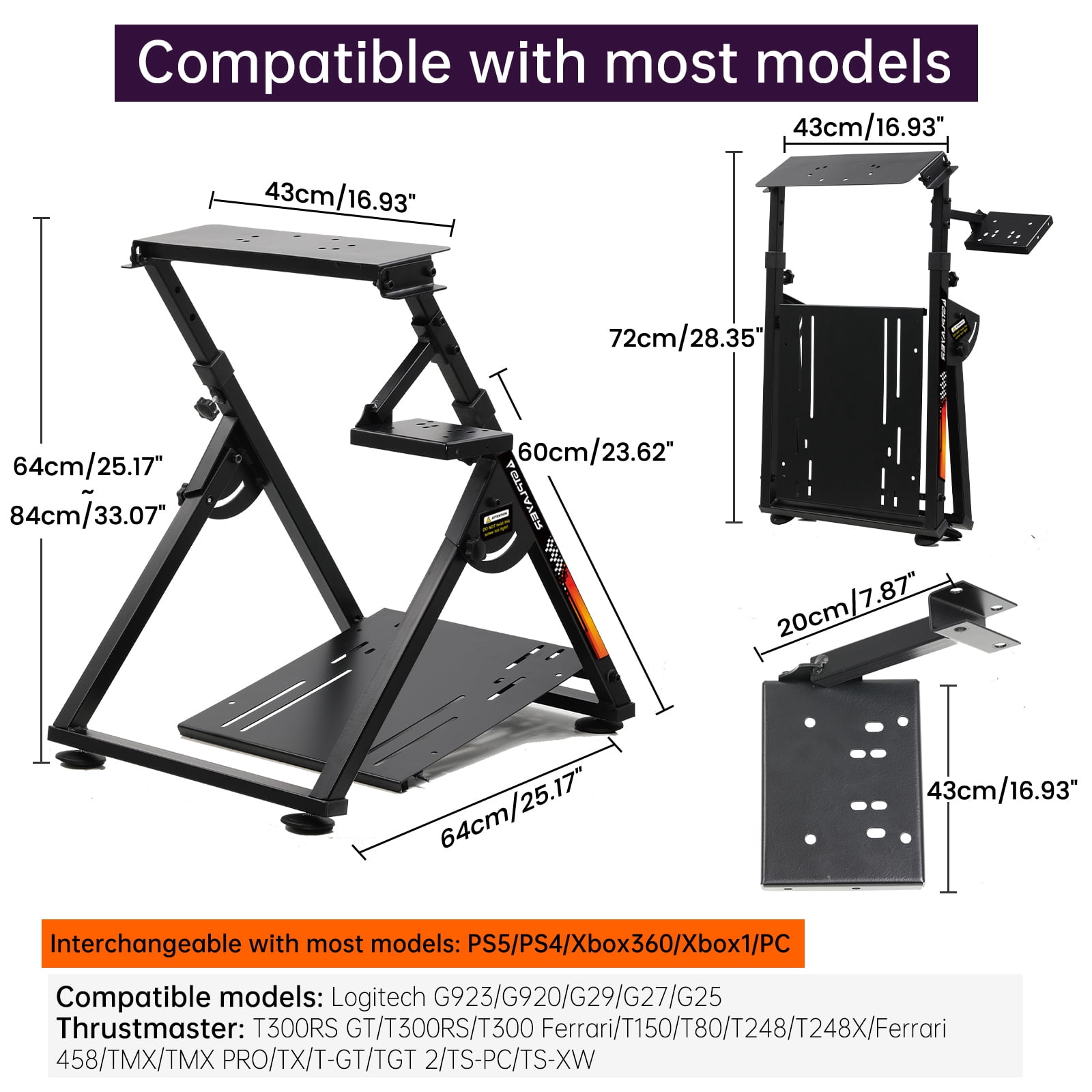 Gtplayer Sim Racing Wheel Stand Simulator Cockpit for Logitech and Thrustmaster with Shifter Mount, BlackOrange(No cup holde)