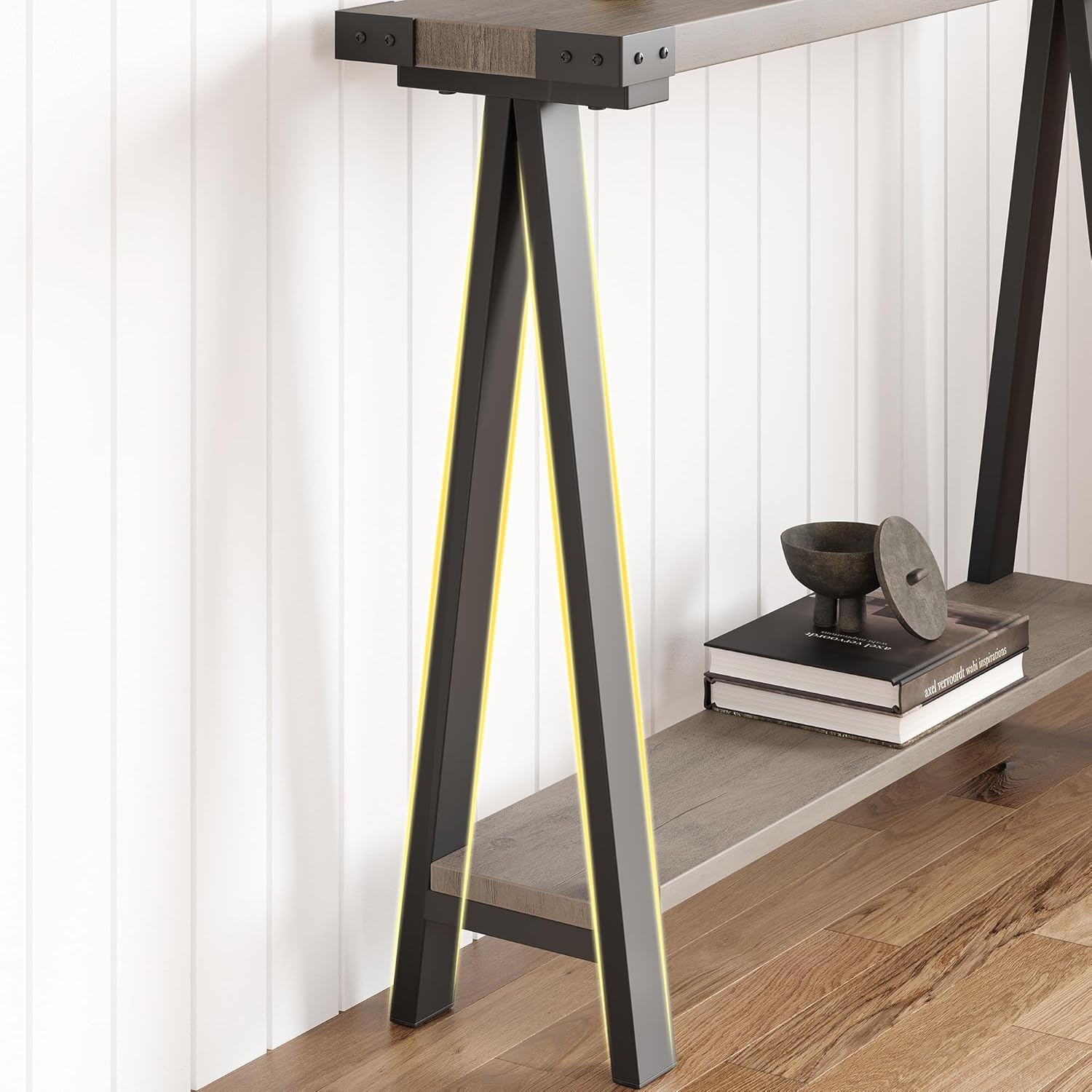 Entryway Console Table, 43" Sofa Table with Metal Legs, 2 Tier Narrow Entry Table Entry Hallway Table with Thicker Desktop, Modern Behind Couch Table