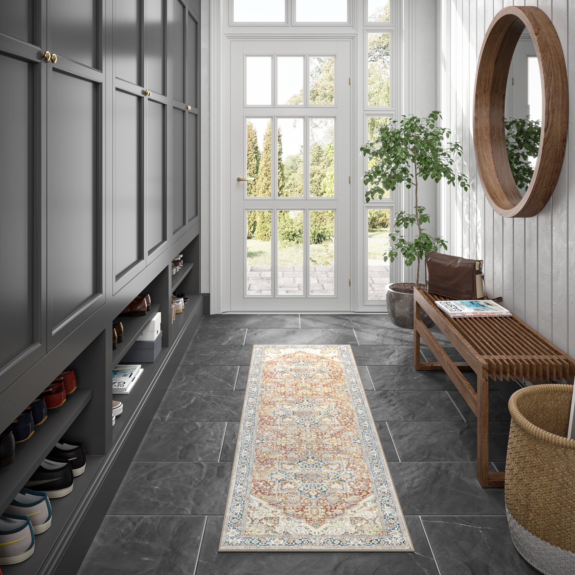 Traditional 2x8 Area Rug (2'3'' x 7'3'') Oriental Rust, Cream Indoor Runner Easy to Clean Machine Washable