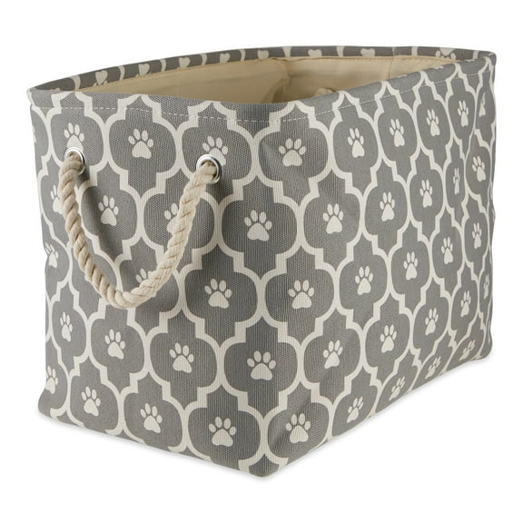 16" Gray and White Decorative Rectangular Medium Lattice Paw Pet Storage Bin