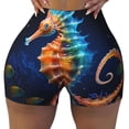 thumbnail image 2 of Balery Yellow Fish Seahorse Pantalones cortos de entrenamiento estampados para mujer, sin costuras, ajustados, para gimnasio, yoga, correr, deportes, ejercicio activo, fitness.-XX-Large, 2 of 8