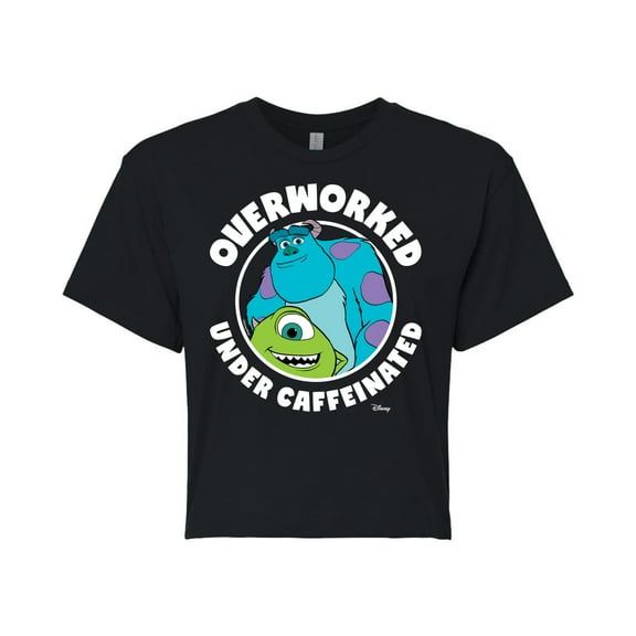 Monsters Inc. - Overworked Under Caffeinated - Juniors Cropped Cotton Blend T-Shirt