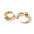 thumbnail image 3 of 15Pair 304 Stainless Steel Huggie Hoop Earrings with Brass Beads Golden 15x14mm Pin: 1mm, 3 of 4