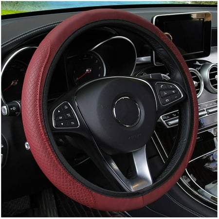 GLFSIL Car steering wheel cover fiber leather double round elastic band handle cover