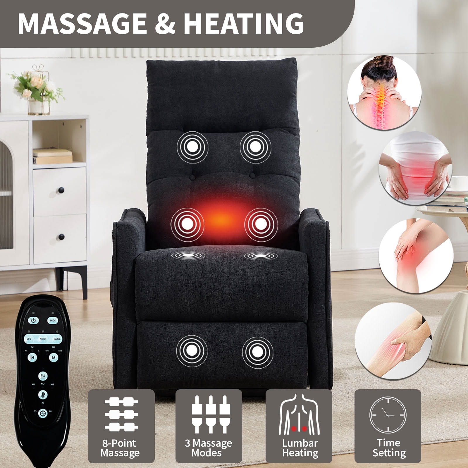 MAYEERTY Chenille Power Lift Recliner Chair for Elderly, Single Motor Electric Lift Chair with 8-Point Massage & Lumbar Heat, USB Charging Port, for Living Room Bedroom