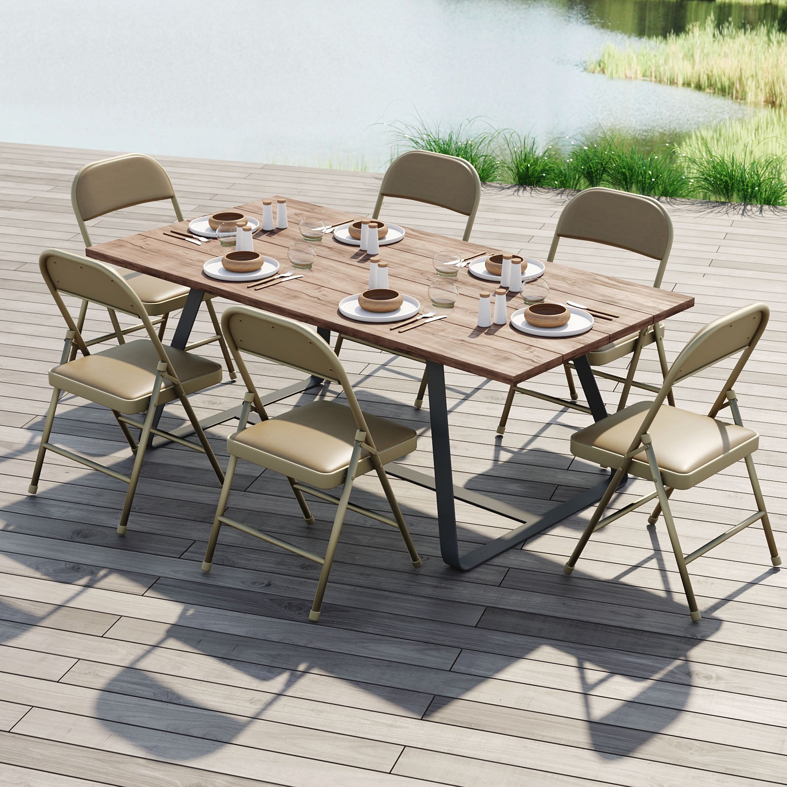 Nazhura Heavy Duty Folding Chairs with Padded Cushion, Khaki Metal