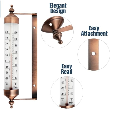 Outside Thermometer with Bronze Effect Design - Stylish 9.5 Inch Decorative Outdoor Thermometer Waterproof Suitable for Outside Wall Garden Greenhouse  Garage$$Garden &