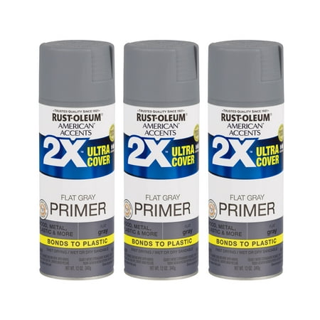 (3 Pack) Rust-Oleum American Accents Ultra Cover 2X Gray Primer Spray Paint, 12