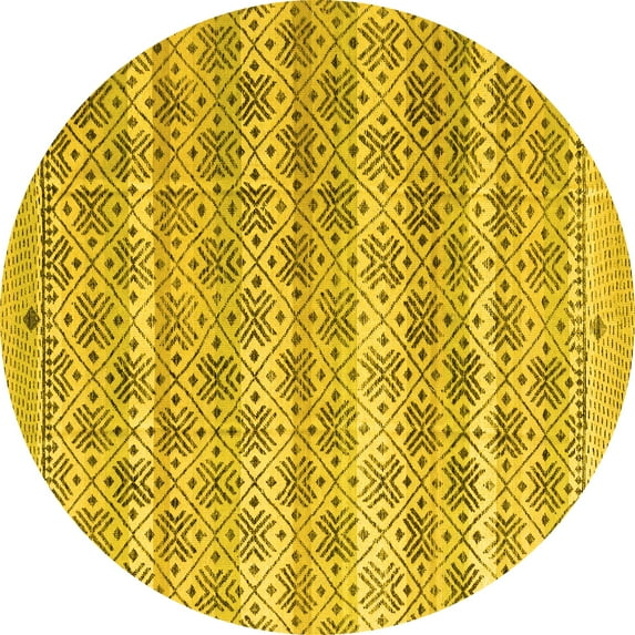 Ahgly Company Machine Washable Indoor Round Abstract Yellow Modern Area Rugs, 8' Round