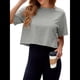 thumbnail image 2 of Camiseta de Hombros Caídos para Mujer, Camiseta Corta de Media , Cuello Redondo, Corta, Tops Casuales de Verano Lisos. Gris L, 2 of 9