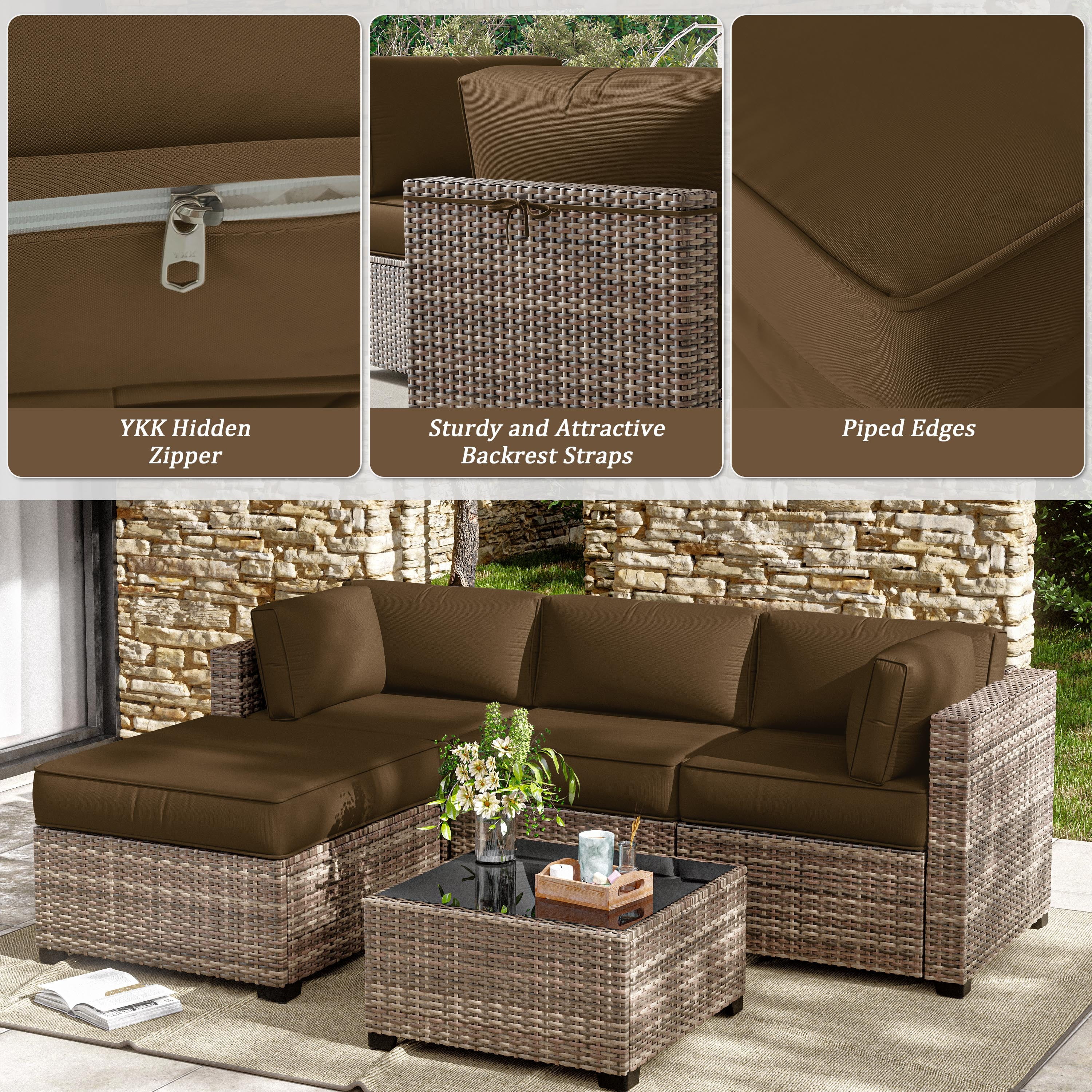 Kimunuk 9Pcs Outdoor Slipcovers for Cushions, Waterproof Patio Cushion Replacement Covers with Zipper for 4-Seat Patio Furniture Set, Chocolate
