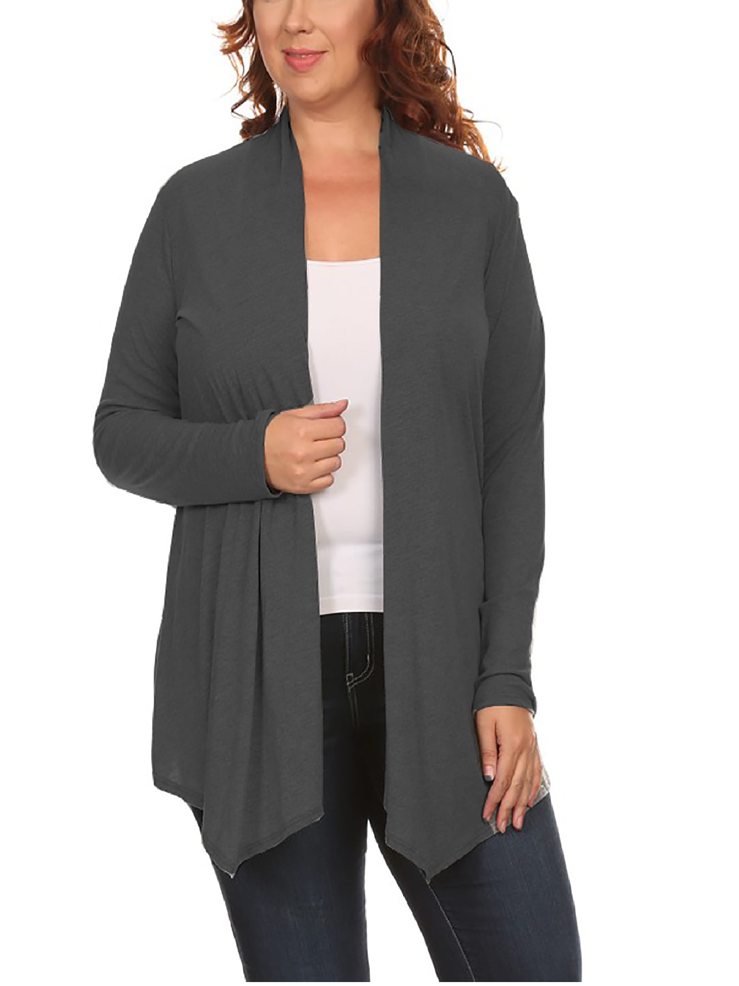 ellos Women's Plus Size Open Front Waffle Thermal Cardigan Sweater 