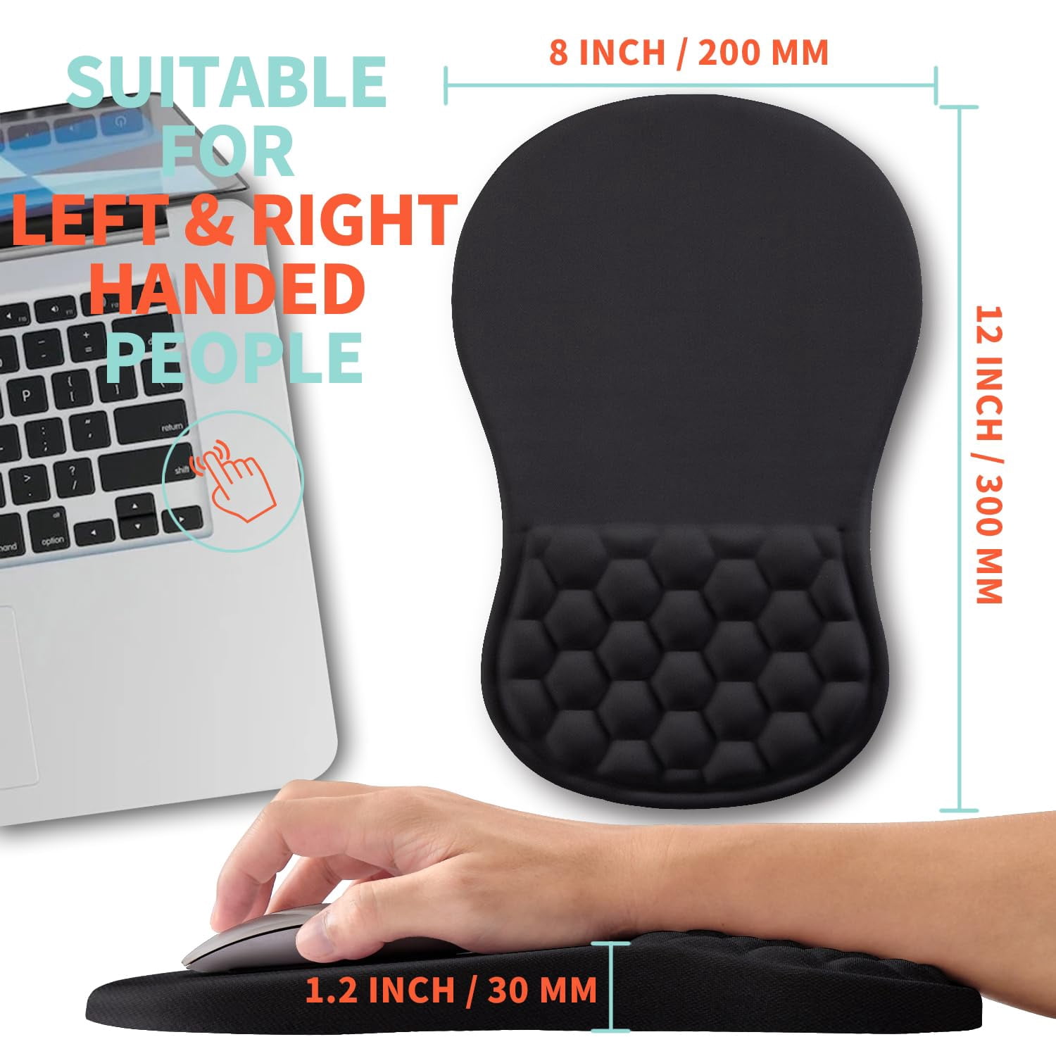 Mouse Pad Wrist Support With Memory Foam Massage Bulge  Carpal Tunnel Mousepad Rest For Mouse(12x8 Inch Black)