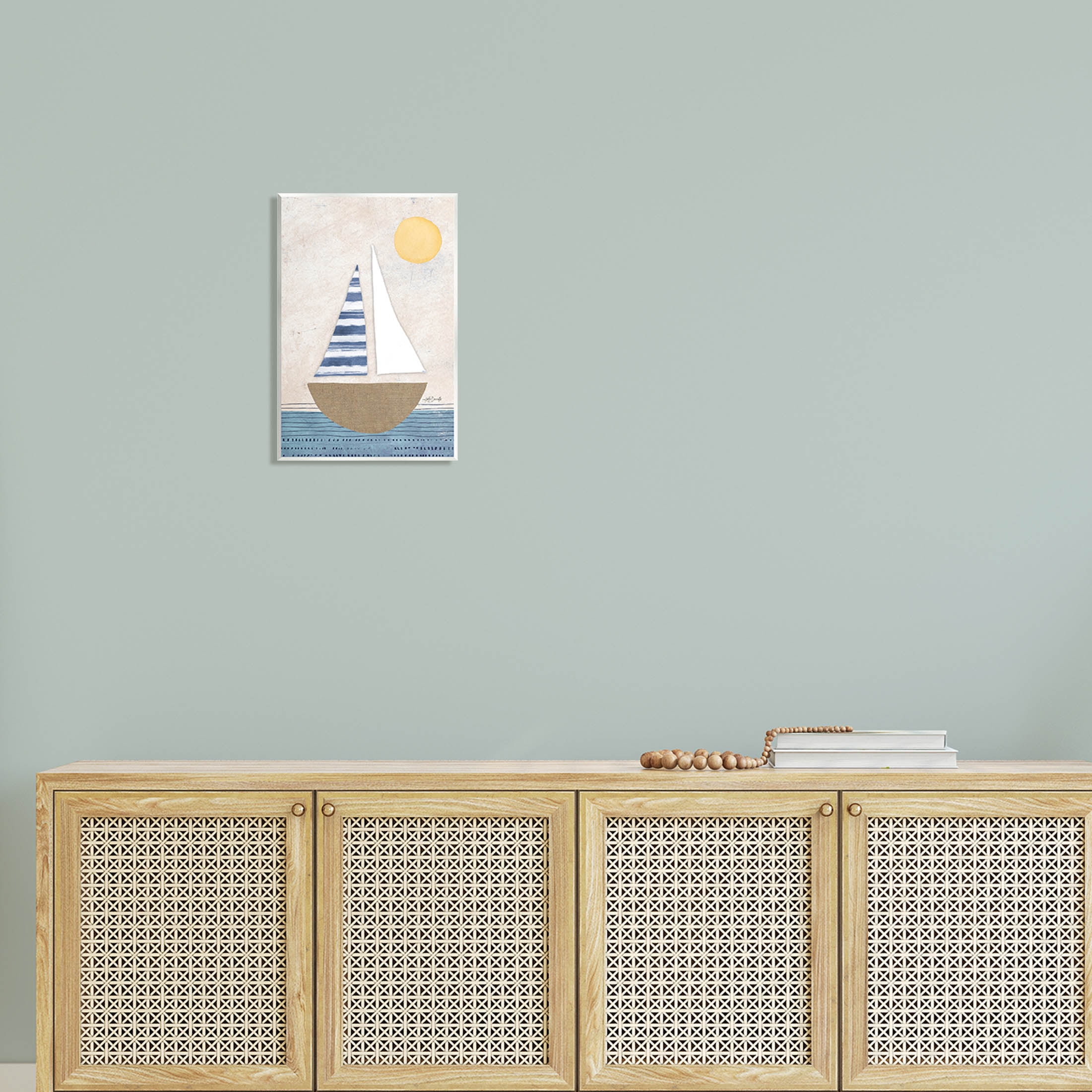 Stupell Industries Geometric Sailboat Striped Ocean Water Graphic Art Unframed Art Print Wall Art, Design by Katie Doucette
