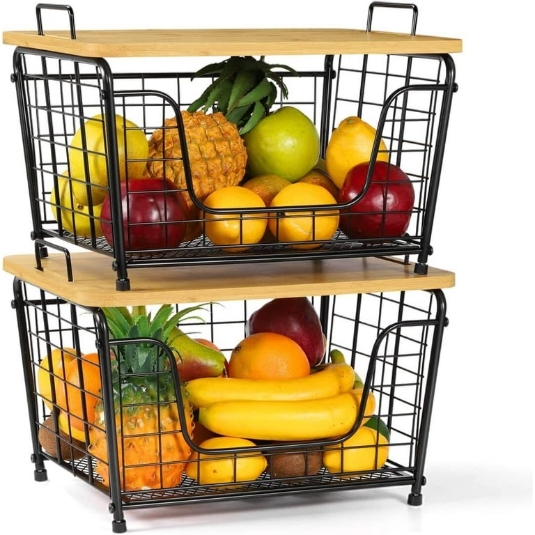 2pcs Stacking Folding Fruit Vegetable Storage Basket Kitchen