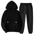 thumbnail image 2 of Caywon Women's Fashion Casual Solid Color Hooded Sweatshirt with Pockets Cuffed Sweatpants 2-Piece Set (1 Top + 1 Pants) Loose Fit Round Neck Long Sleeve for Daily Leisure, 2 of 5