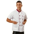 thumbnail image 4 of Doomiva Unisex Chef Coat Pressional Hotel Kitchen Chef Jacket Men Women Restaurant Canteen Working Uniform White&Burgundy XXL, 4 of 7
