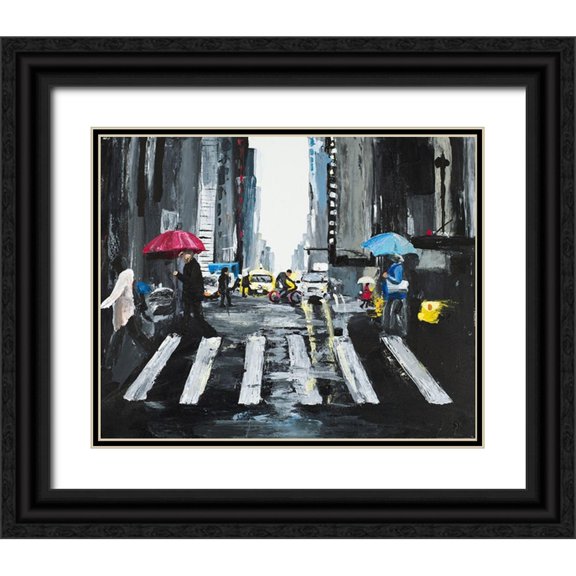 Goodrich, Chelsea 24x20 Black Ornate Wood Framed with Double Matting Museum Art Print Titled - NYC in the Rain