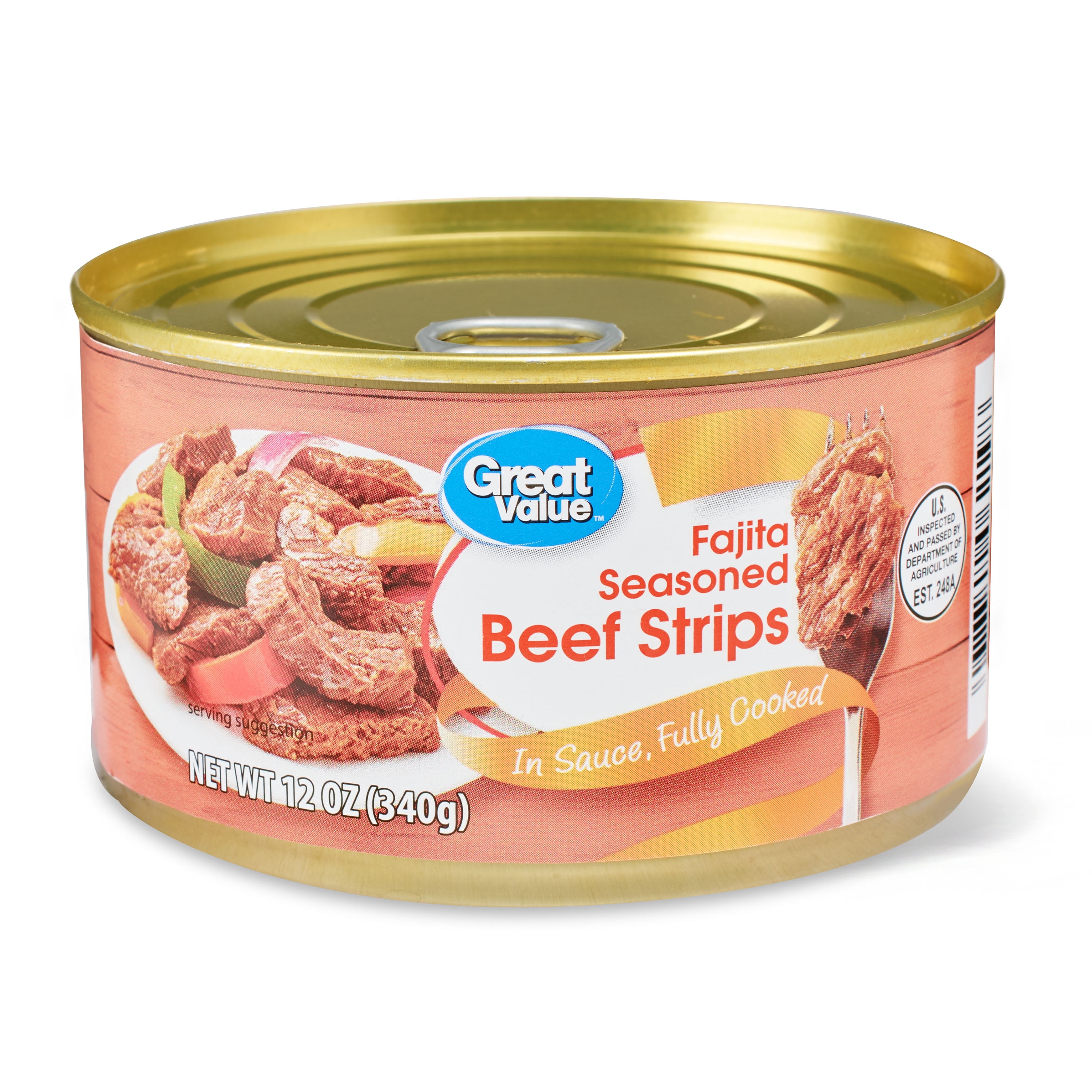 (4 pack) Great Value Fajita Seasoned Beef Strips in Sauce, 12 oz Can