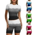 thumbnail image 2 of gakvbuo Summer Outfit Sets For Women 2 Piece Sportswear Short Sleeve Crew Neck Gradient Blouses Elastic Waist Shorts Sports Suit Set Casual Active Tracksuits, 2 of 4