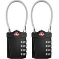 thumbnail image 1 of Suitcase Padlock, Tsa 4-digit Combination Luggage Locks With Opening Alarm, Gym Cable Locker Padlock (2 Pieces, Black), 1 of 5