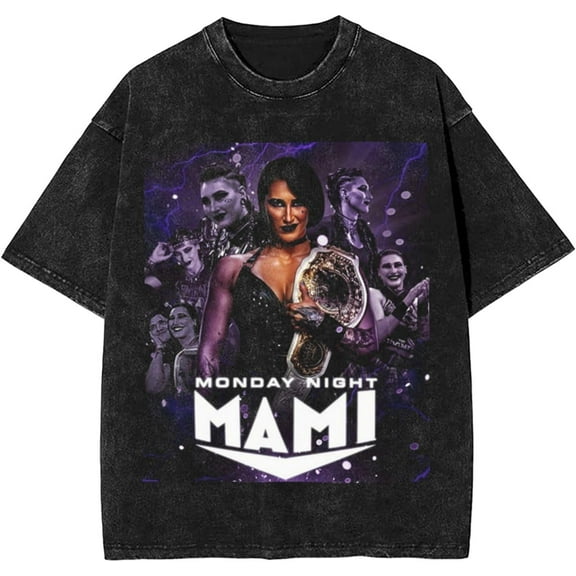 Rhea Ripley Vintage T-shirt short sleeved casual round neck washed T-shirt fashionable retro pure cotton top T-shirt