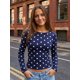 thumbnail image 1 of Blusas de mujer de otoño, manga larga, cuello redondo, estampado de lunares, estilo casual y corte ajustado, ideales para salir., 1 of 6