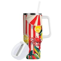 Yayeee 40oz Double-Wall Insulated Stainless Steel Tumbler with Handle Bottle, Red Striped Lemon
