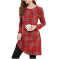 thumbnail image 5 of Winter Dresses for Women Casual Plaid Midi Dress Print Round Neck With PocketsLong Sleeve A Line Dress, 5 of 6