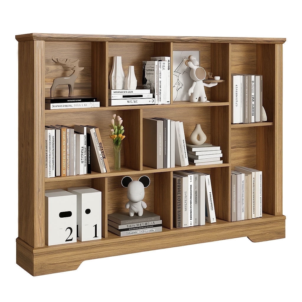 VIVIDWOOD Farmhouse 10-Cube Storage Organizer with Adjustable Shelf – Rustic Brown