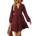 thumbnail image 1 of xiaxaixu Robes de Maternité pour Femmes Couleur Unie Robe à Manches Longues Col en V Robe Mini Ample Automne Hiver Décontractée Robe de Grossesse, 1 of 8