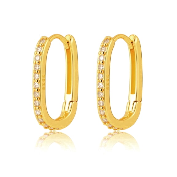 925 Sterling Silver Gold Diamond Hoop Earrings for Women Teens, Hypoallergenic Small Dainty CZ Square Huggies Paperclip Earring, U Hoop Earrings Minimalist