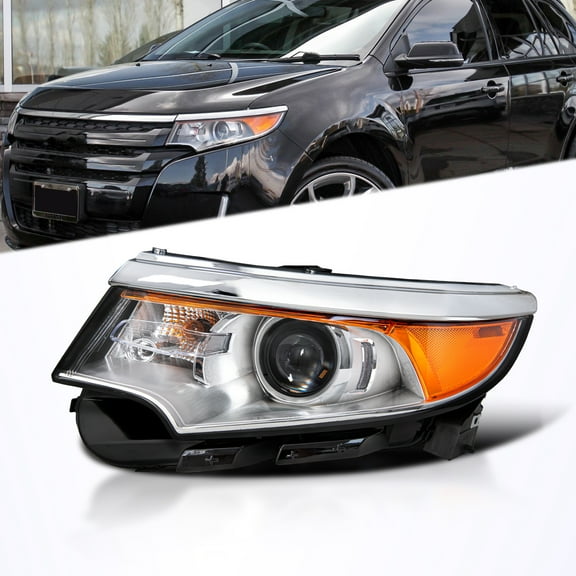 BRYGHT-For 2011-2014 Ford Edge OEM Chrome Housing Amber Driver Side Headlight