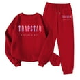thumbnail image 1 of Trapstar Chandails Molletonnés à Col Rond pour Femmes Ensembles Manches Longues Graphiques Chandails Molletonnés pour Femmes Amples Trapstar Chandail à Enfiler Style Rue Hip-hop + Pantalons de Survêtement Ensemble pour Femmes de 2 Vêtements Classiques pour Femmes (Rouge, G), 1 of 3
