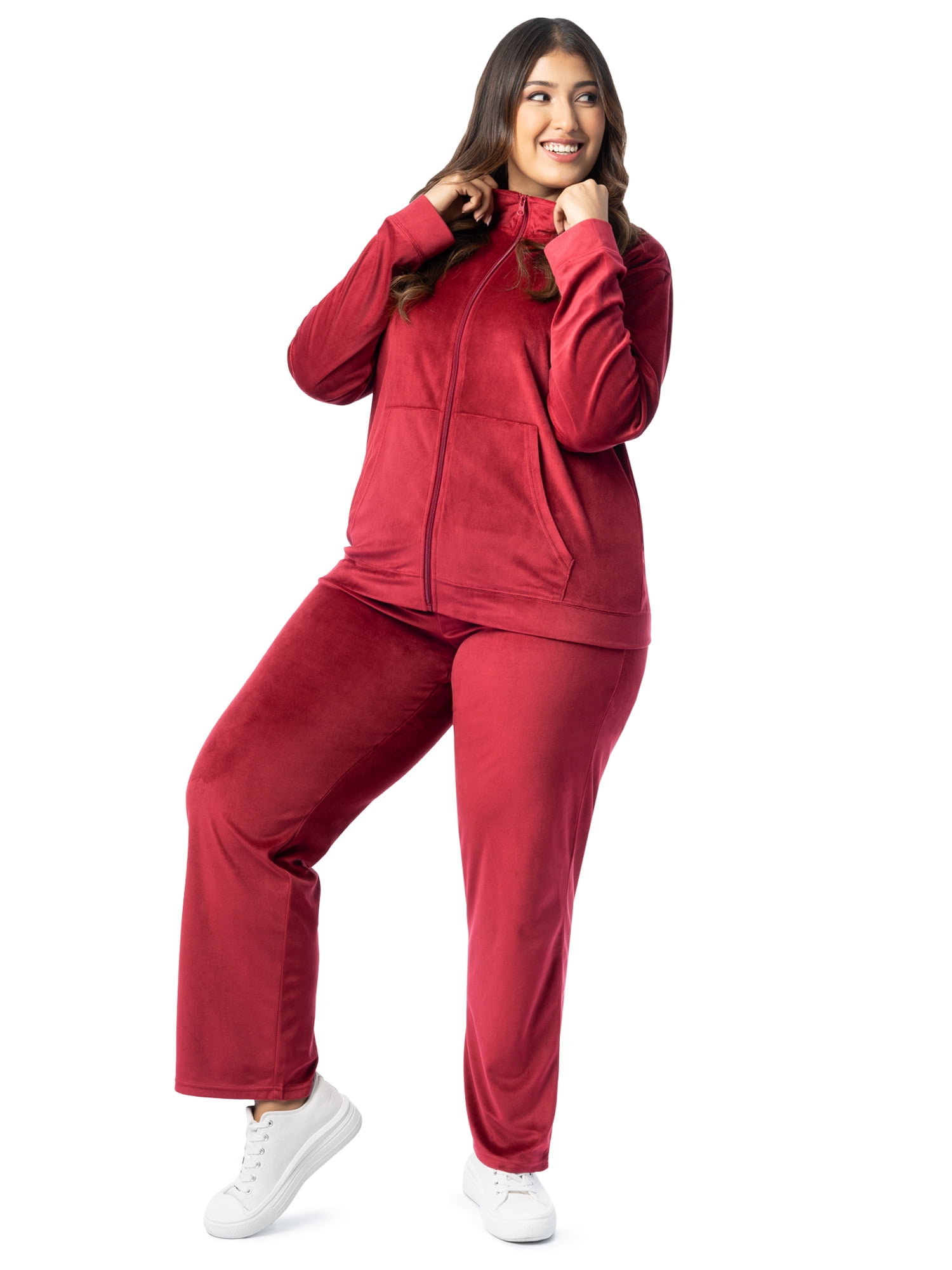 Athletic Works Women's Plus Active Velour Zip-up Jacket and Pant Tracksuit Set, Size 1X-4X