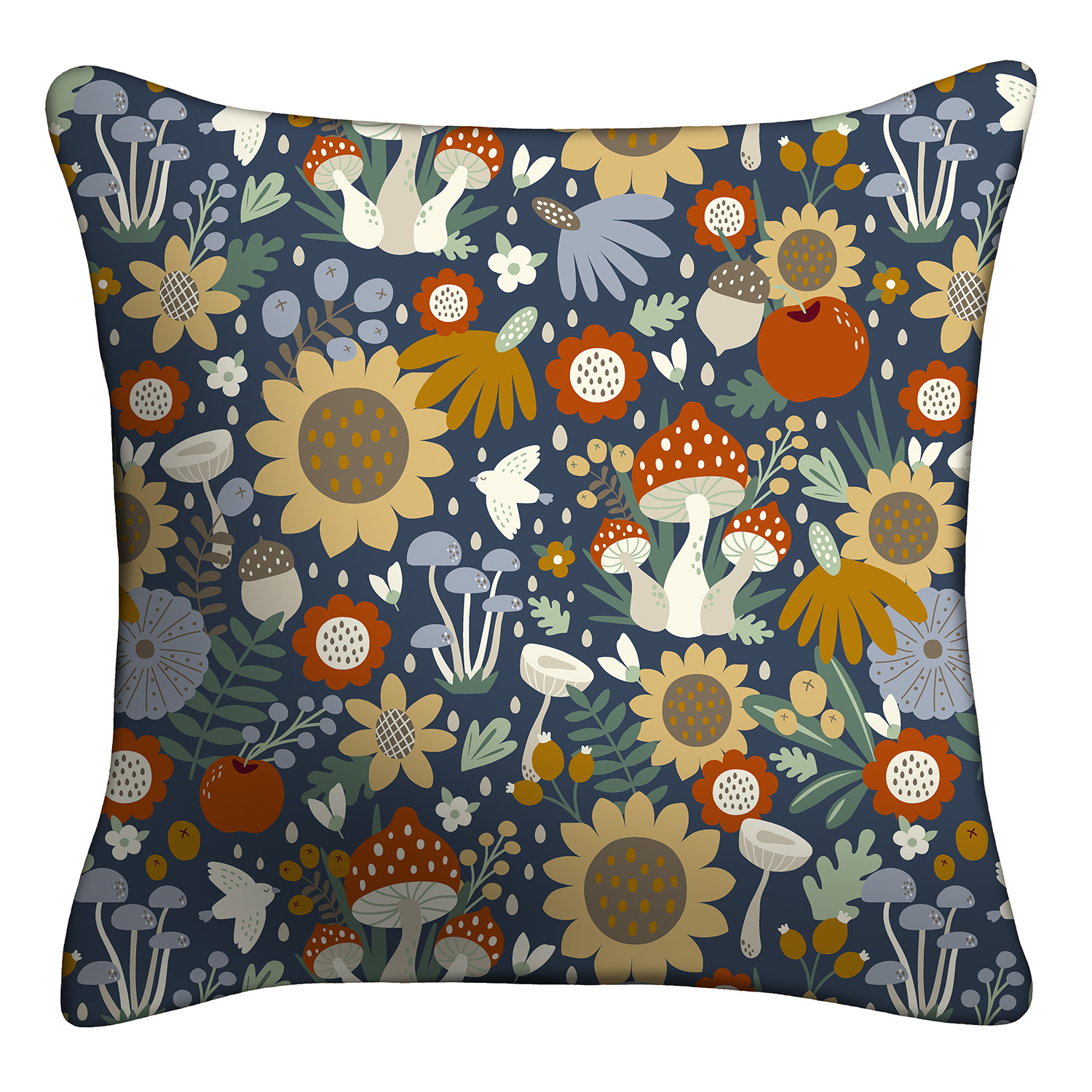 Mainstays 16" x 16" Reversible Gnome Mushroom Decorative Outdoor Throw Pillow, Navy, 1 Count