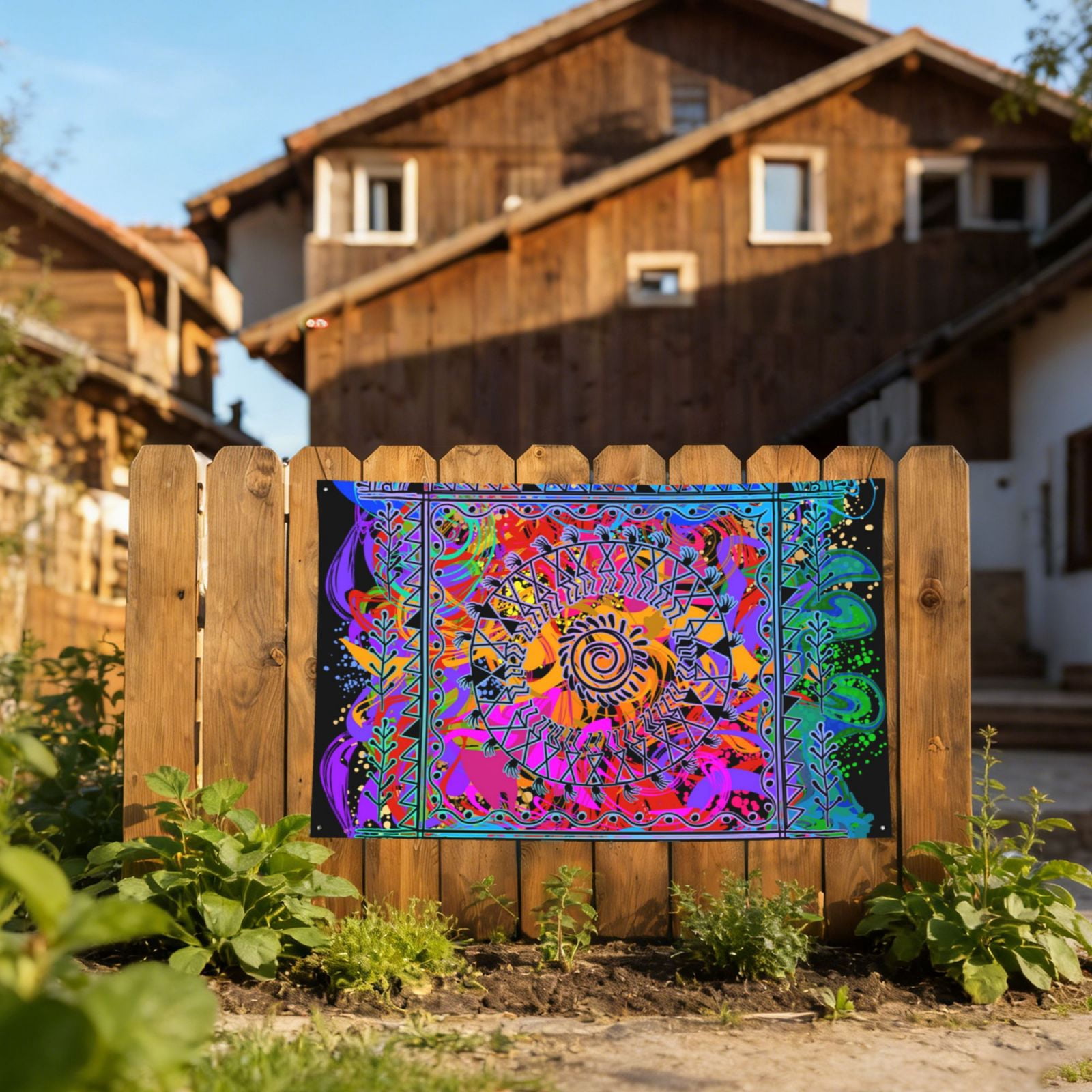 Indian Tribal Art Colorful Four Hole Decorated Banner Flag for Garden Yard Home Decoration Indoor Outdoor 4x6 Ft