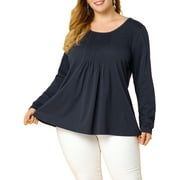 Angle View: Agnes Orinda Juniors' Plus Size Scoop Neck Blouse Solid Tops Shirts