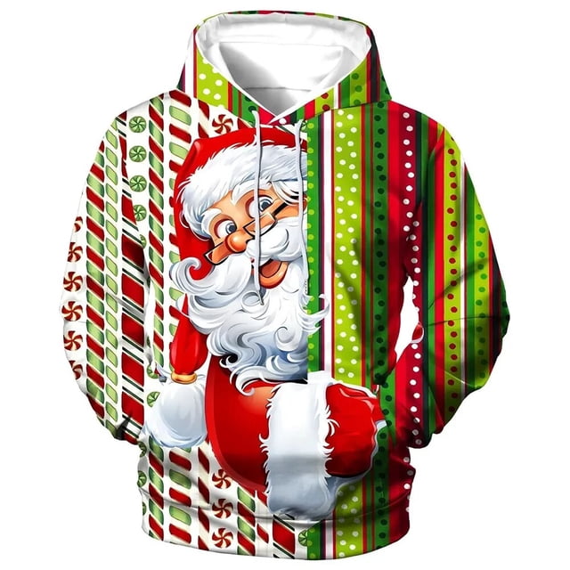 Nueva Navidad con capucha para hombres 3d estampado de Papá Noel sudaderas con capucha Otoño Invierno sudadera de manga larga Casual Top ropa de gran tamaño para hombres