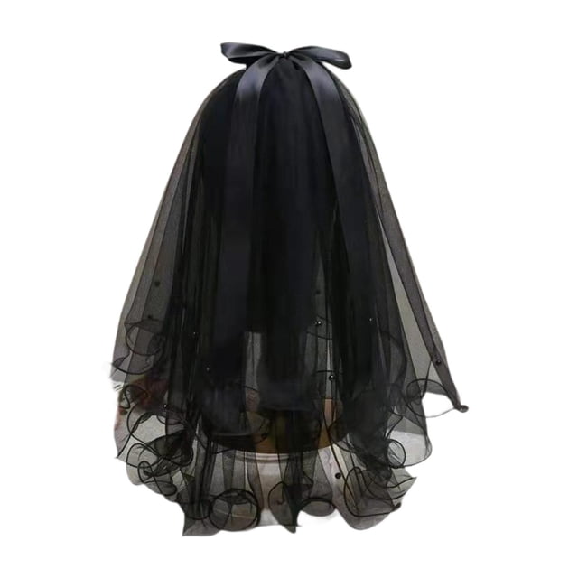 Velo de encaje negro, velo de malla simple para mujer, velo de novia para vestido de despedida de soltera con decoración de lazo con clip