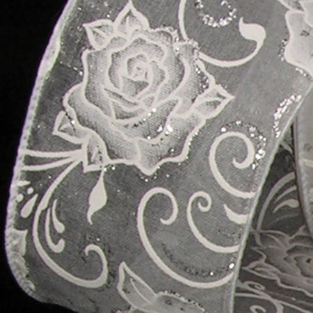 The Ribbon People White Roses Sheer Wired Craft Ribbon 2.5" x 40 Yards