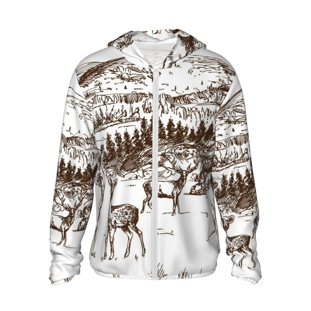 Balery Woodland Forest With Deers Sudadera ligera de manga larga con capucha y protección solar UPF 50+ para hombre y mujer, ideal para pesca y running-Large