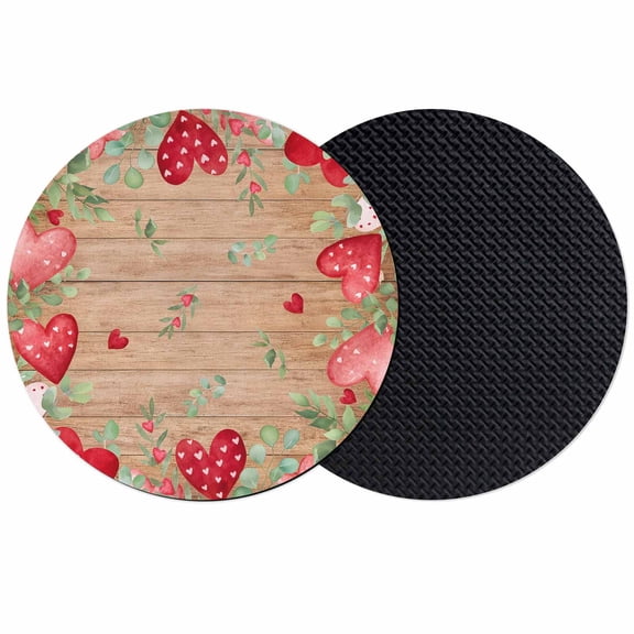 Valentines Love Heart Coasters Set of 2, Absorbent Coasters for Drinks, Eucalyptus Red Love Heart Wooden Coaster for Desk Coffee Table Protection, Home Decor House Warming Gifts 4"