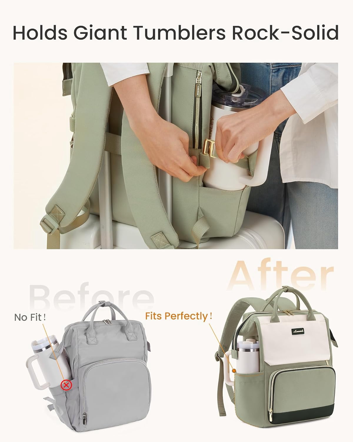 LOVEVOOK Laptop Backpack for Women with Giant Tumbler Holder Pocket, 15.6 inch Travel Work Backpack Purse for Nurse Teacher, Waterproof Bag College Bookbag Cute Casual Daypack