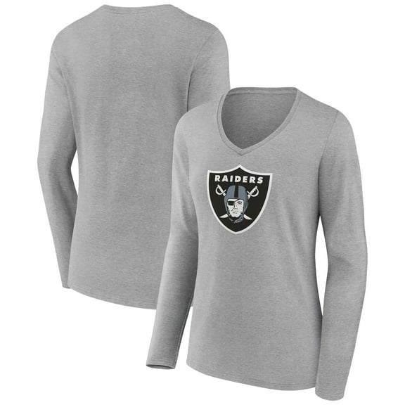 Women's Heather Gray Las Vegas Raiders Primary Team Logo Long Sleeve V-Neck T-Shirt